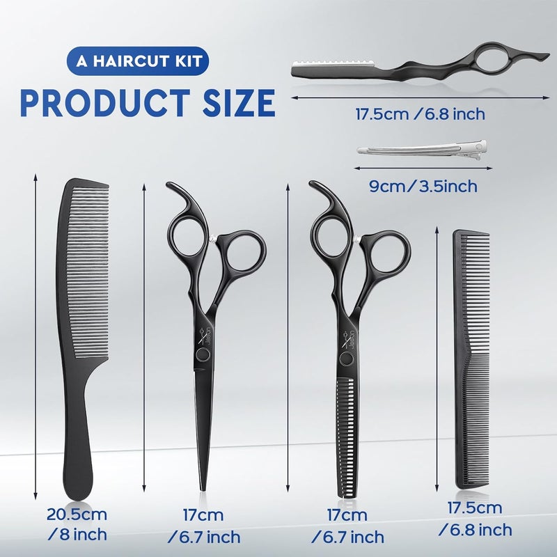 Jason Hair Cutting Scissors Set - Professional 10 PCS Haircut Scissors kit, Thinning Blender Scissors, Straight Shears with 30 Teeth for Men Women Home Salon Barber (6.5", Black) Christmas Gift - Image 5